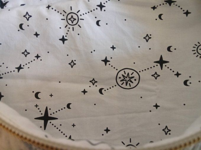 Sac banane vintage upcyclé imprimé bleu et crème 